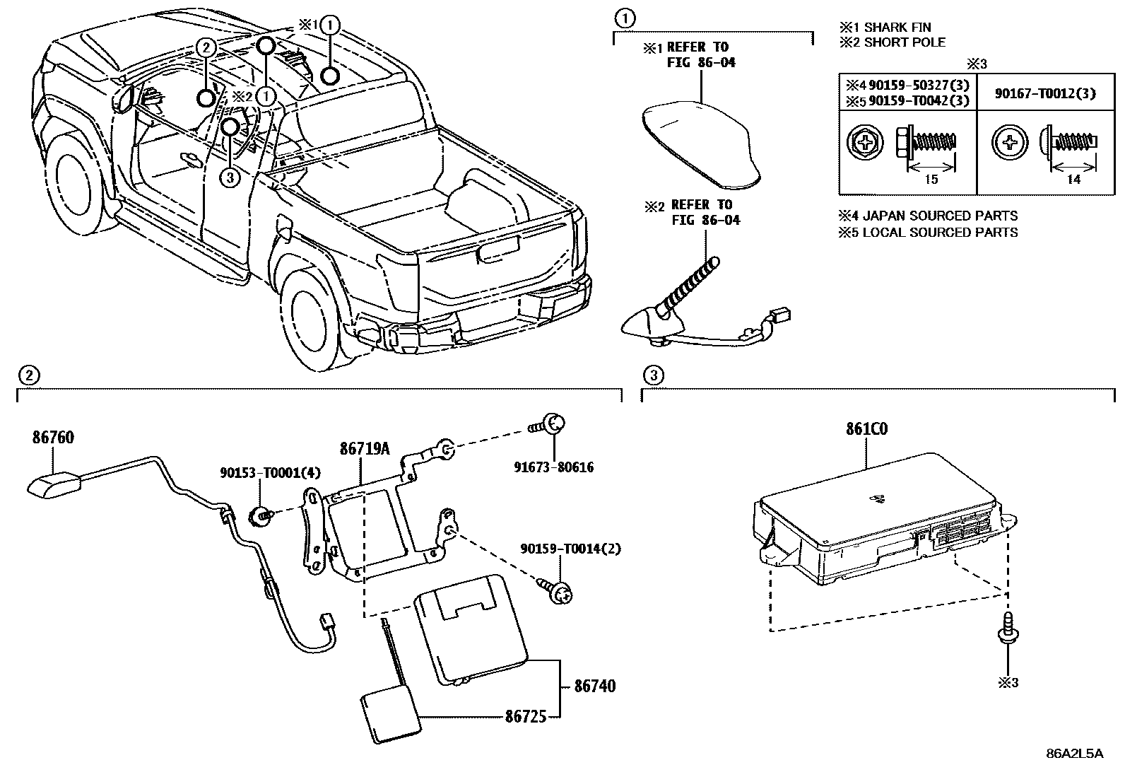 Toyota HILUX 车载电话和呼救装置 EPC diagram — 86A2L5A
