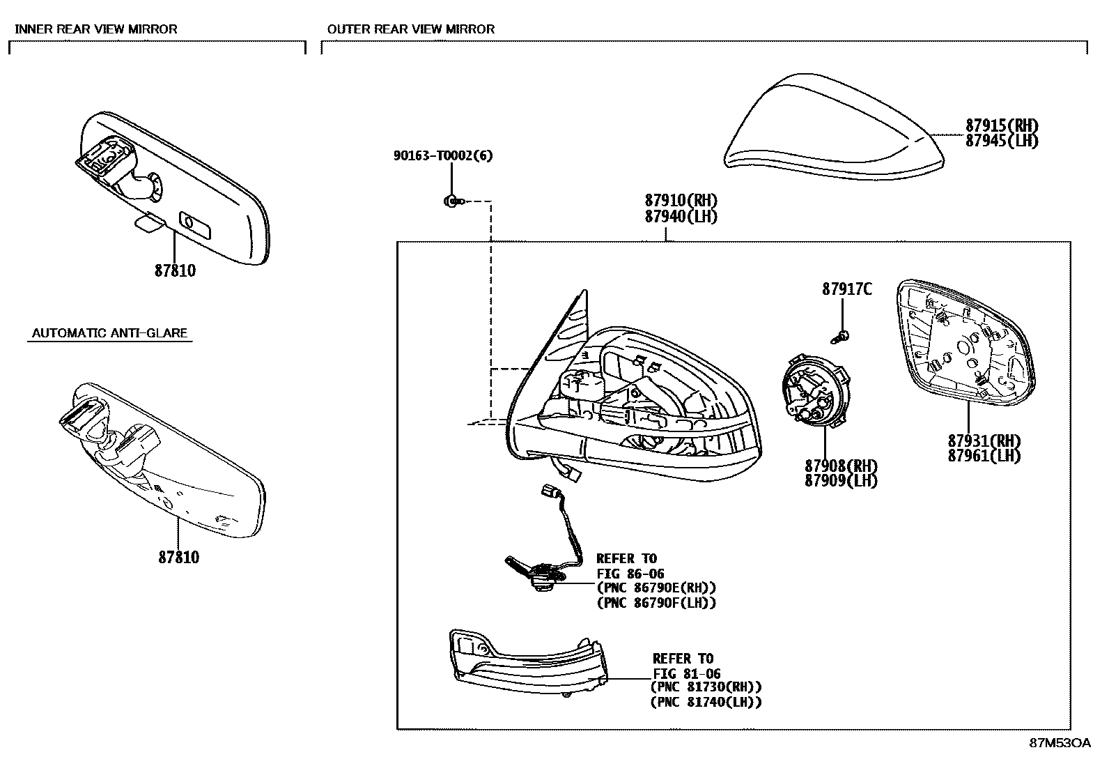 Toyota HILUX 后视镜 EPC diagram — 87M53OA