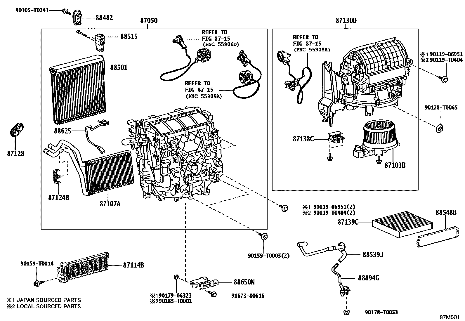 Toyota HILUX 暖风和空调系统 - 冷却器组件 EPC diagram — 87M501