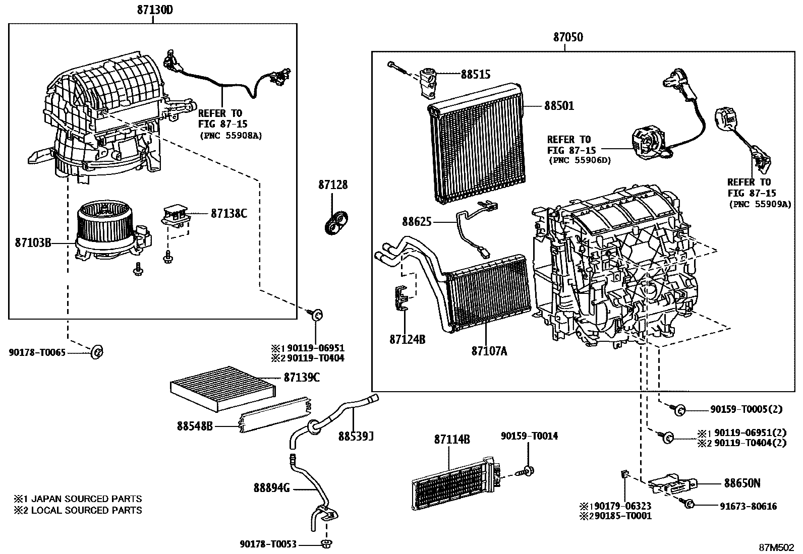 Toyota HILUX 暖风和空调系统 - 冷却器组件 EPC diagram — 87M502