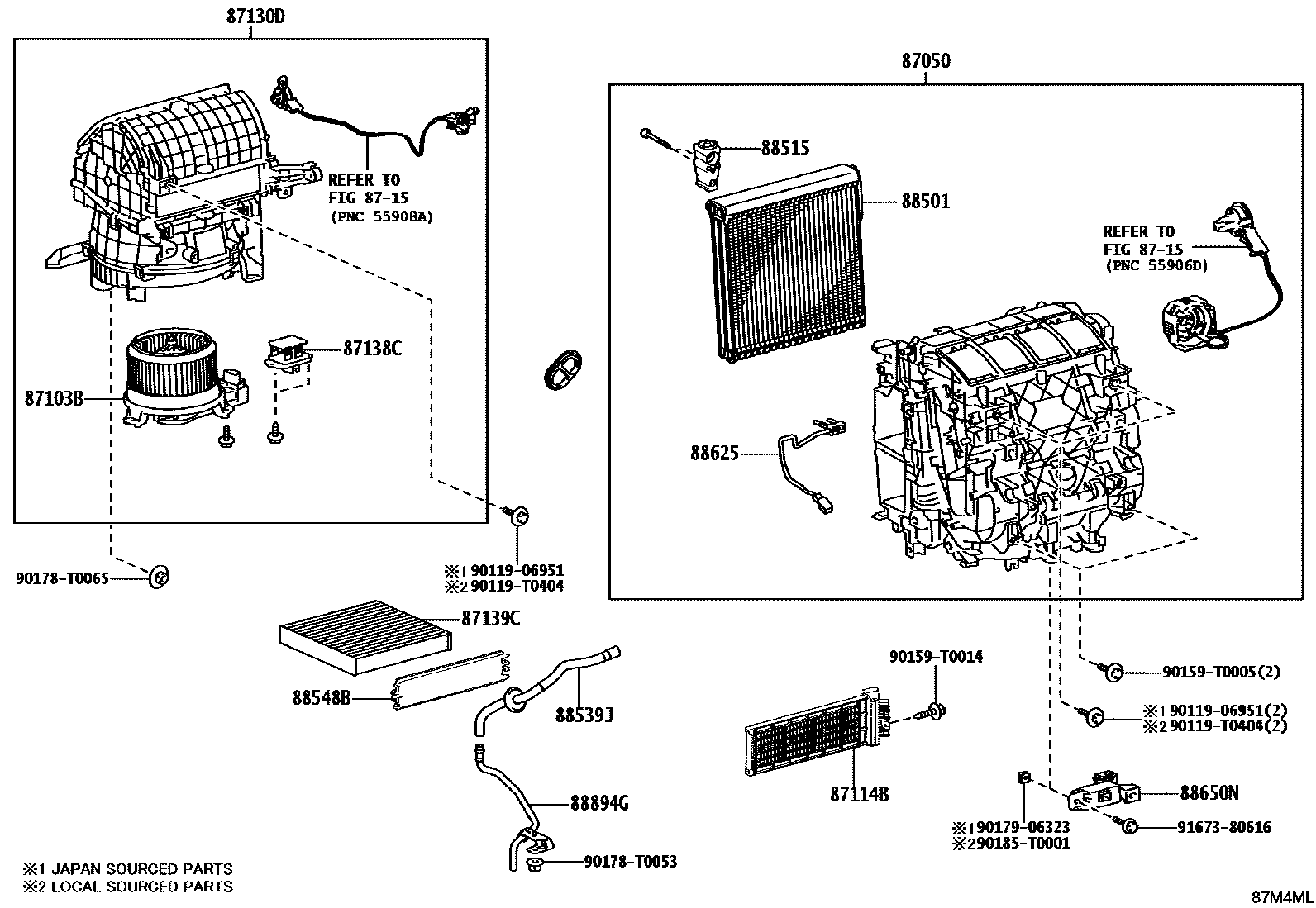 Toyota HILUX 暖风和空调系统 - 冷却器组件 EPC diagram — 87M503