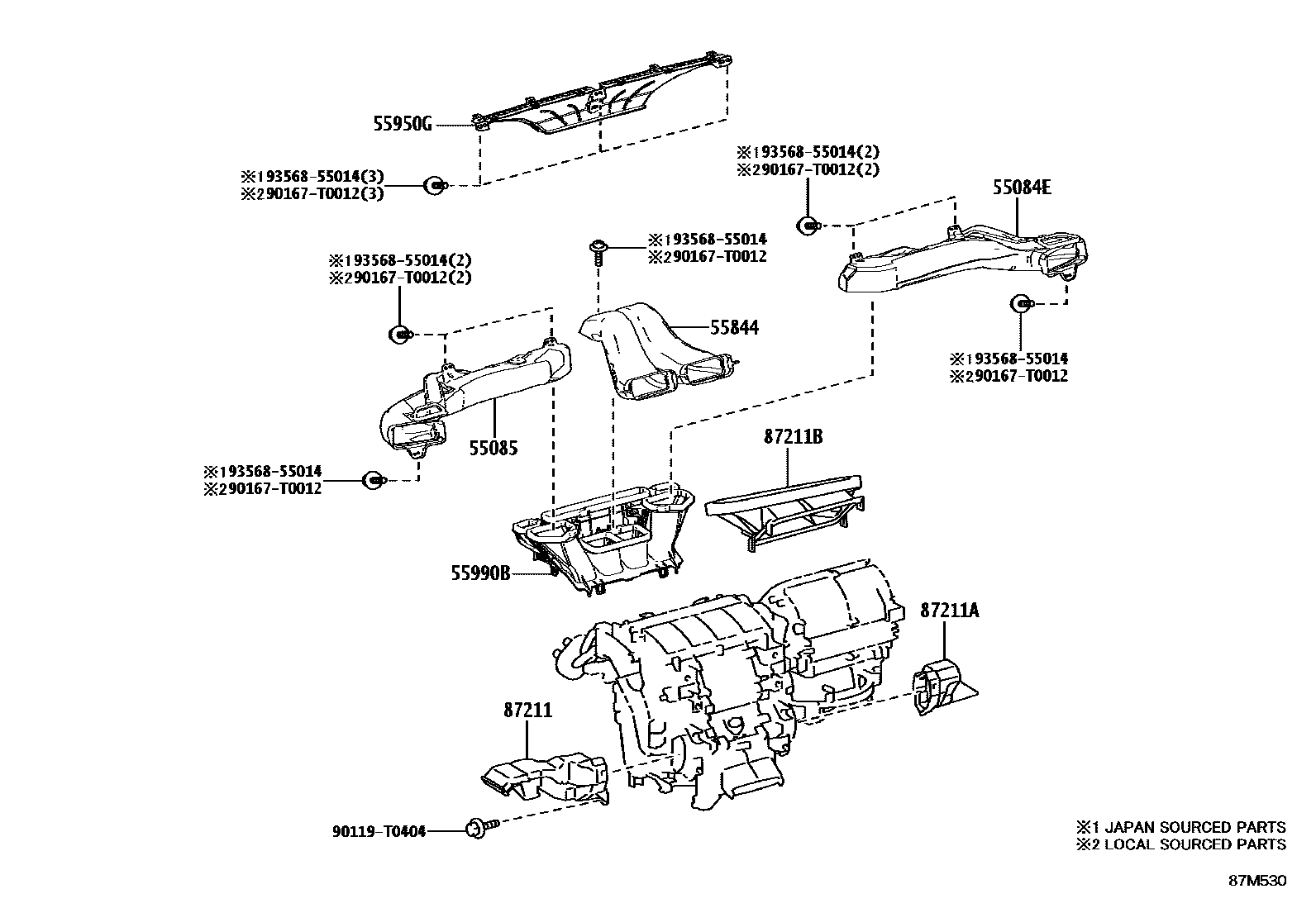 Toyota HILUX 暖风和空调系统 - 控制器和风管 EPC diagram — 87M530