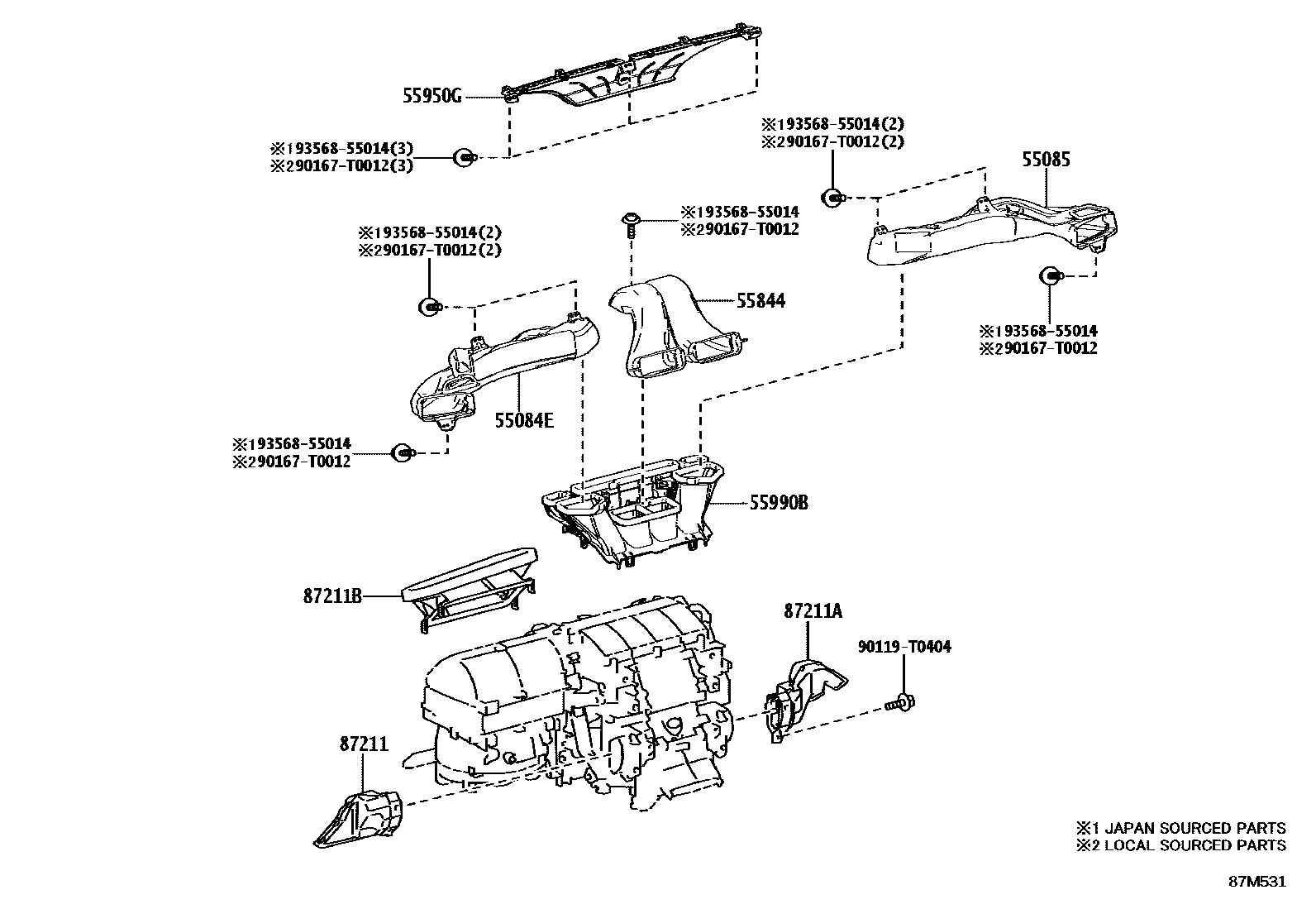 Toyota HILUX 暖风和空调系统 - 控制器和风管 EPC diagram — 87M531