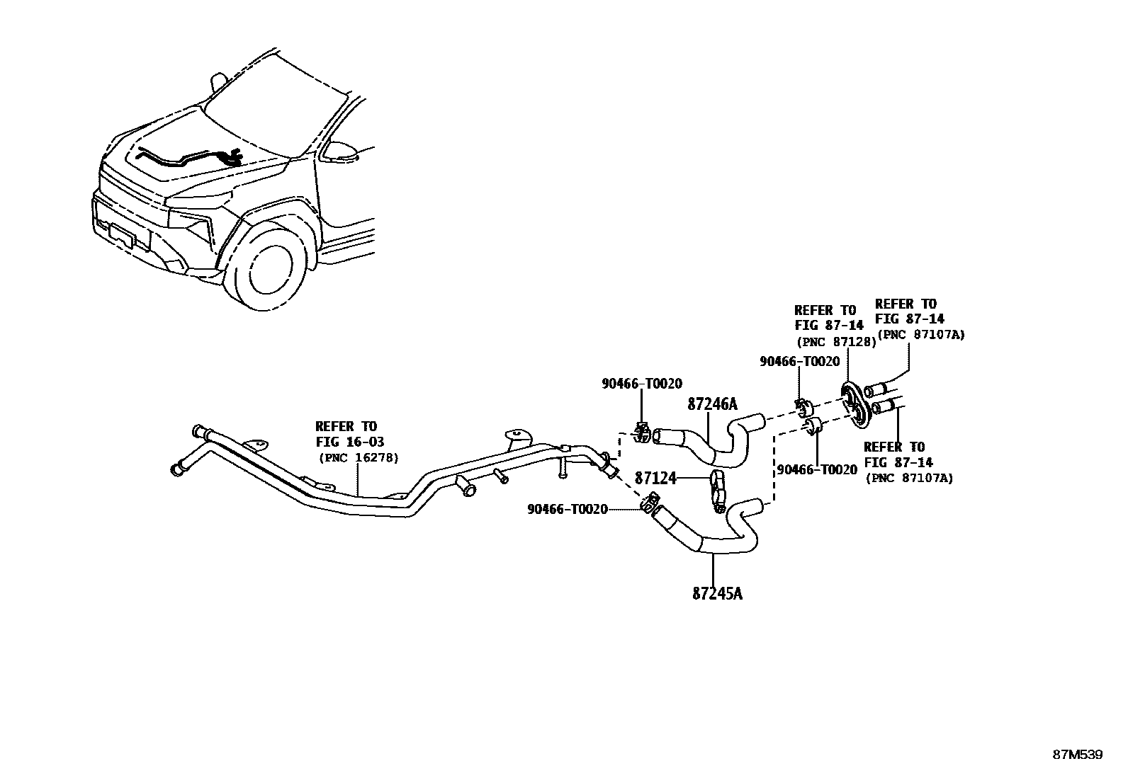 Toyota HILUX 暖风和空调系统 - 水管 EPC diagram — 87M539