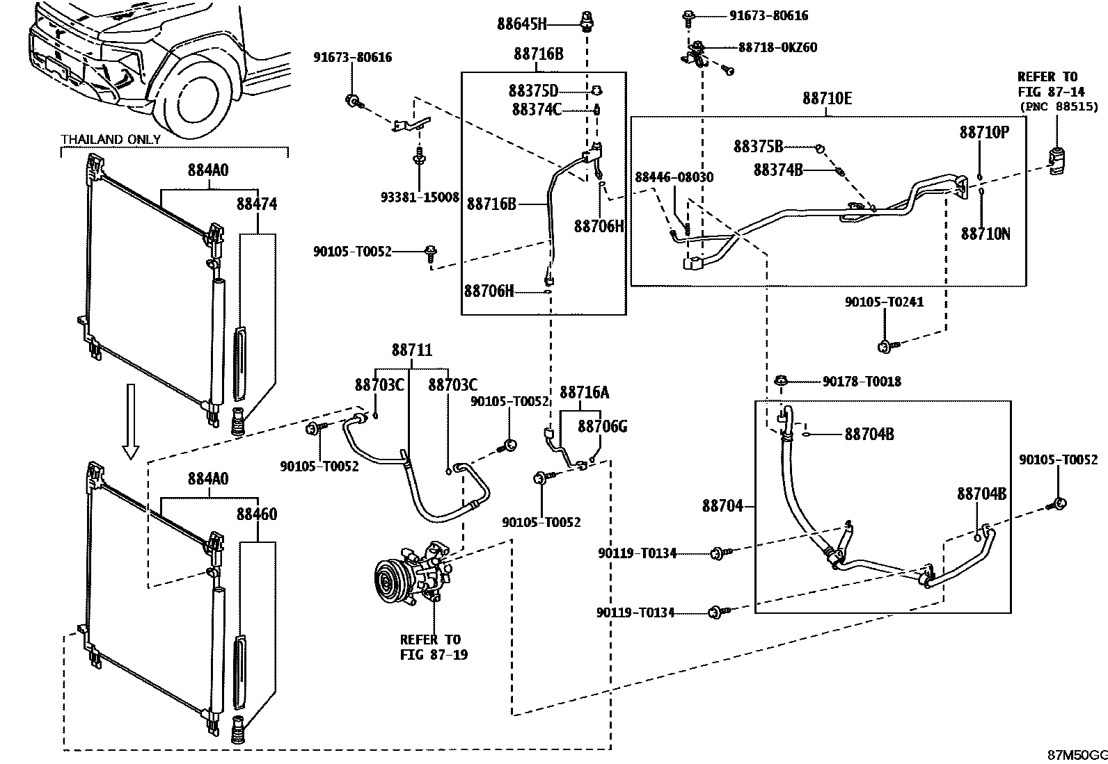 Toyota HILUX Heating & Air Conditioning - Cooler Piping EPC diagram — 87M50GG