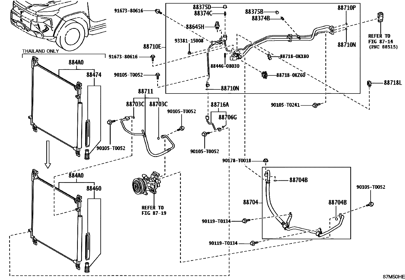 Toyota HILUX Heating & Air Conditioning - Cooler Piping EPC diagram — 87M50HE