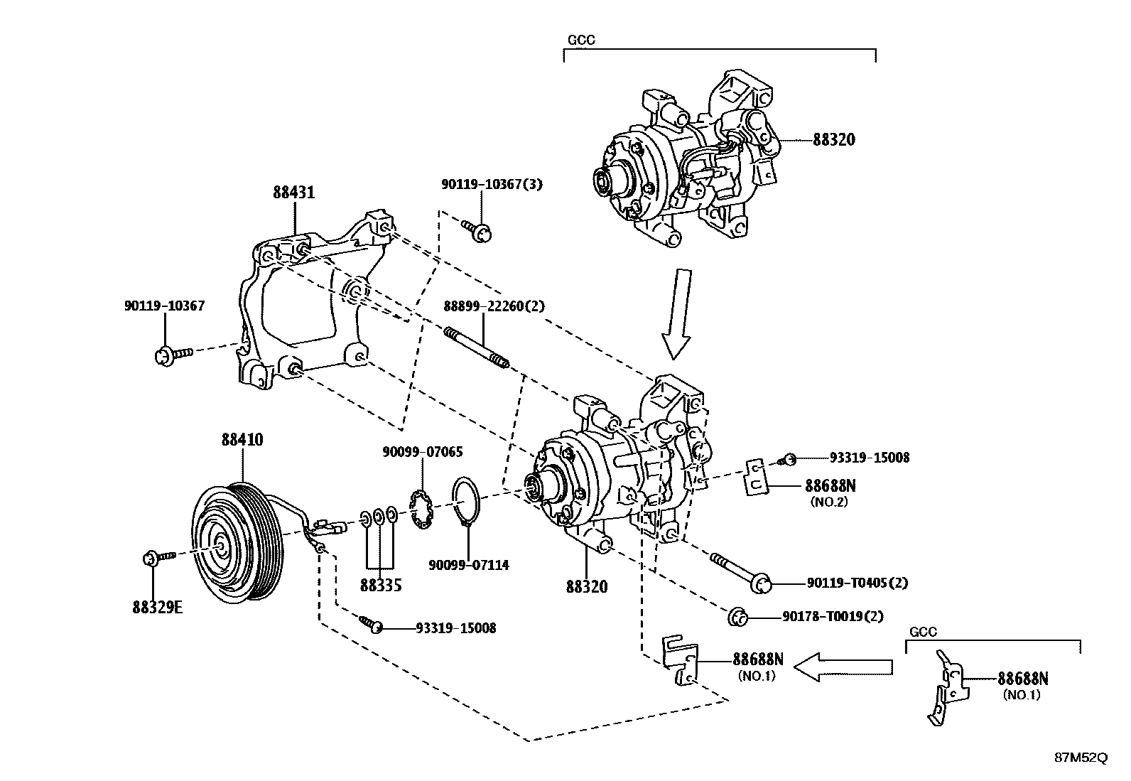 Toyota HILUX Heating & Air Conditioning - Compressor EPC diagram — 87M52Q
