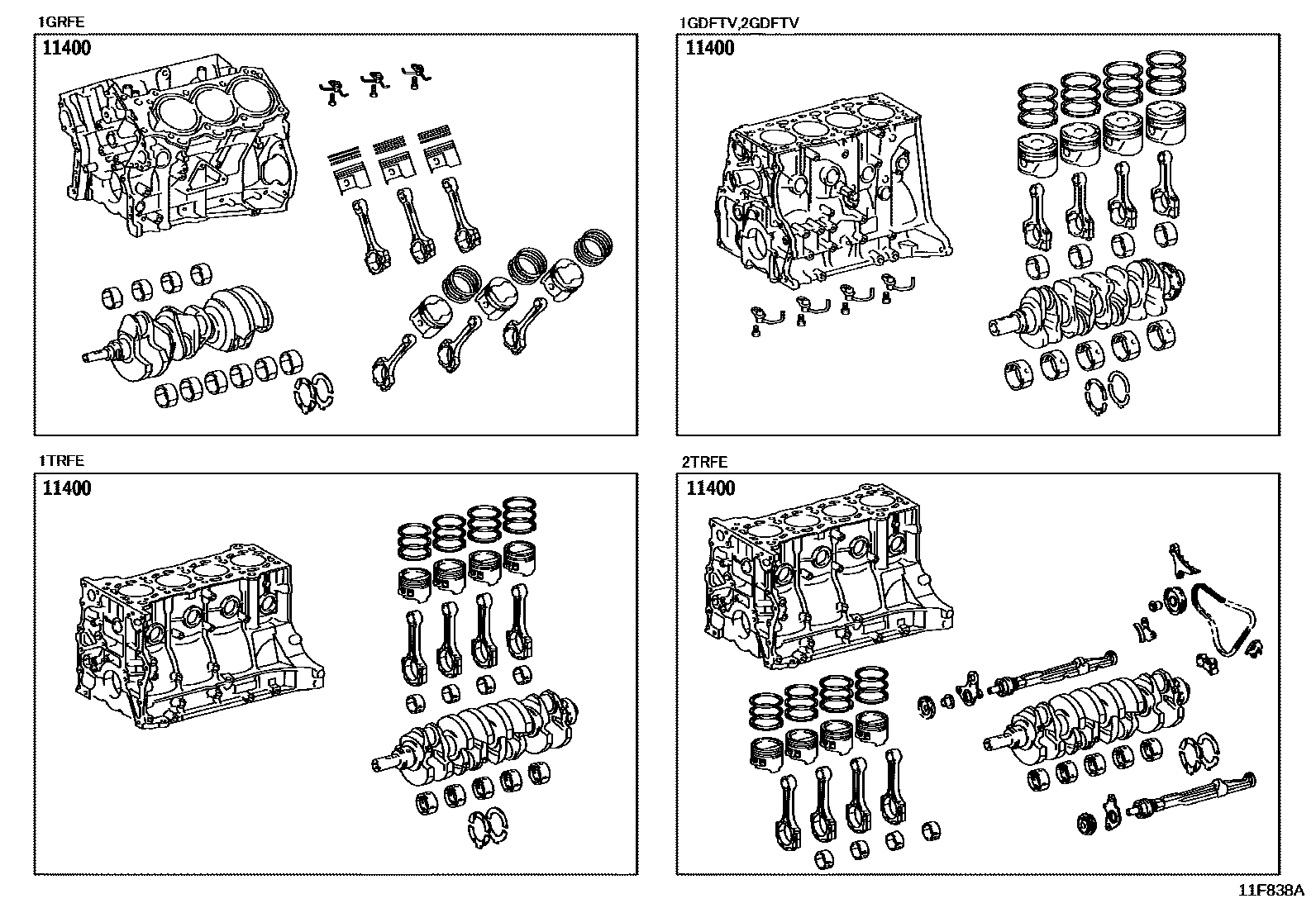 Toyota HILUX Short Block Assembly EPC diagram — 11F838A