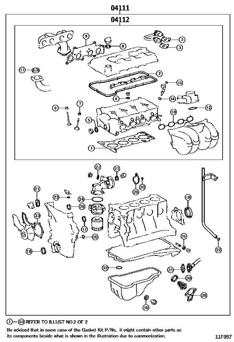 Toyota HILUX Engine Overhaul Gasket Kit EPC diagram — 11F957