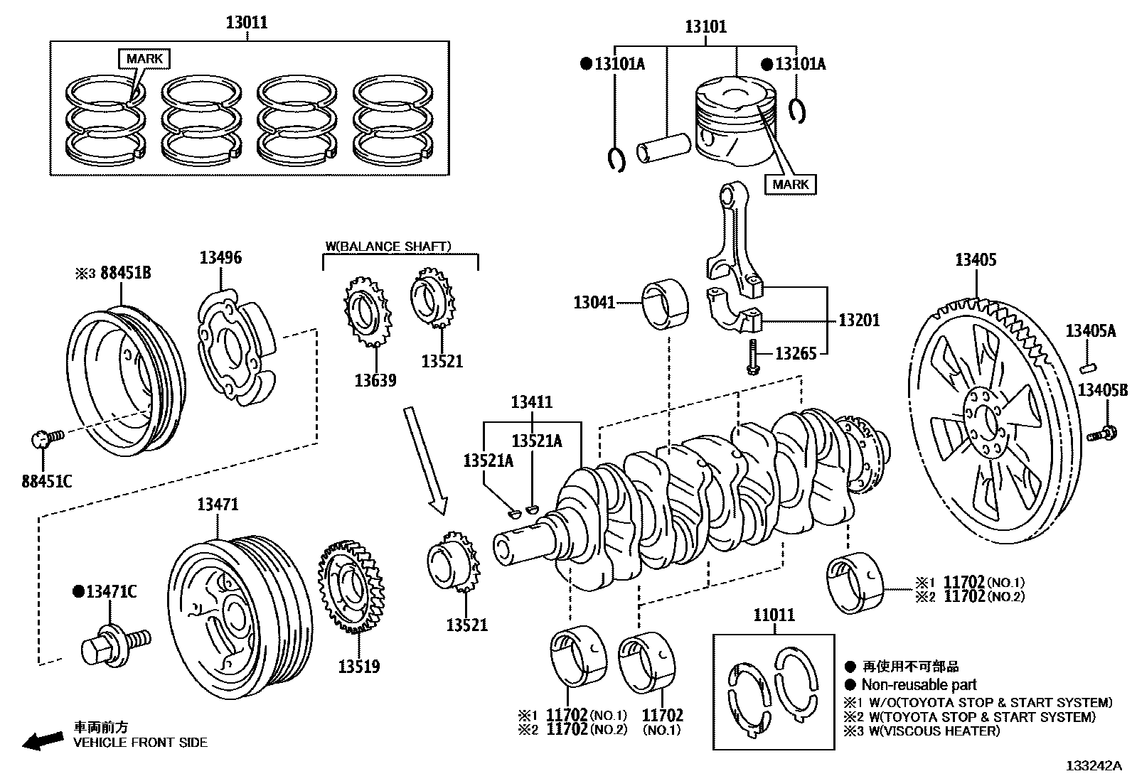 Toyota HILUX Crankshaft & Piston EPC diagram — 133242A