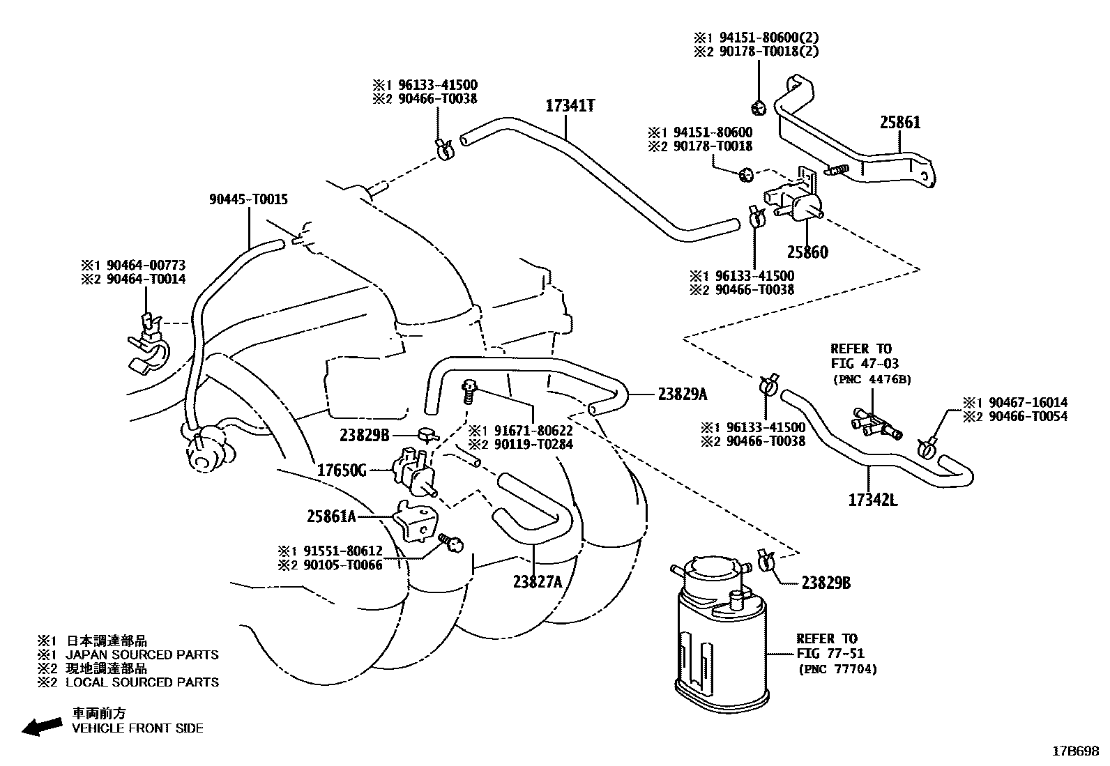 Toyota HILUX vacuum tube EPC diagram — 17B698