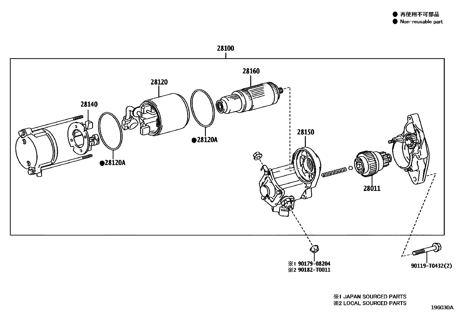 Toyota HILUX 起动机 EPC diagram — 196030A