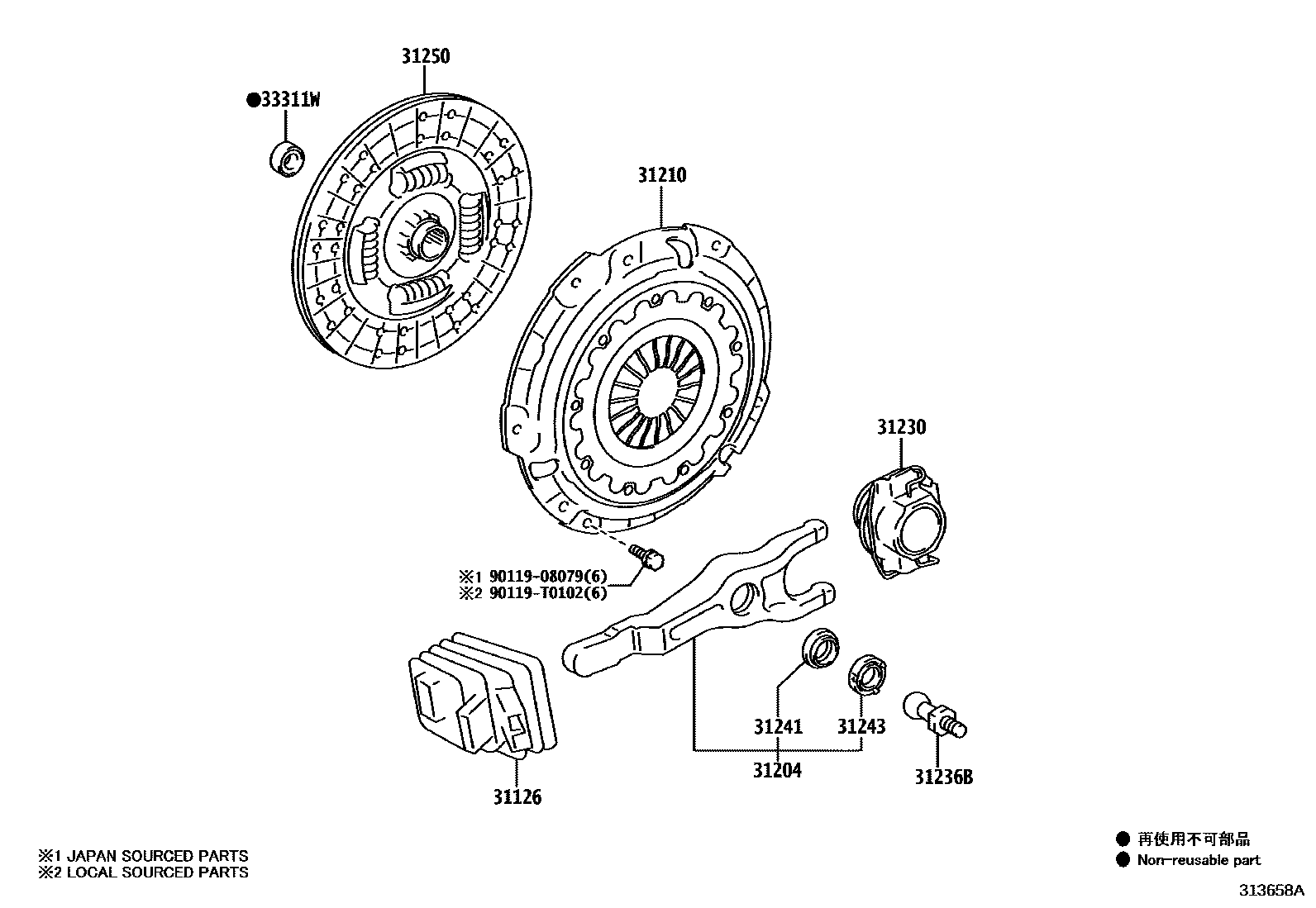 Toyota HILUX 离合器和分离叉 EPC diagram — 313658A