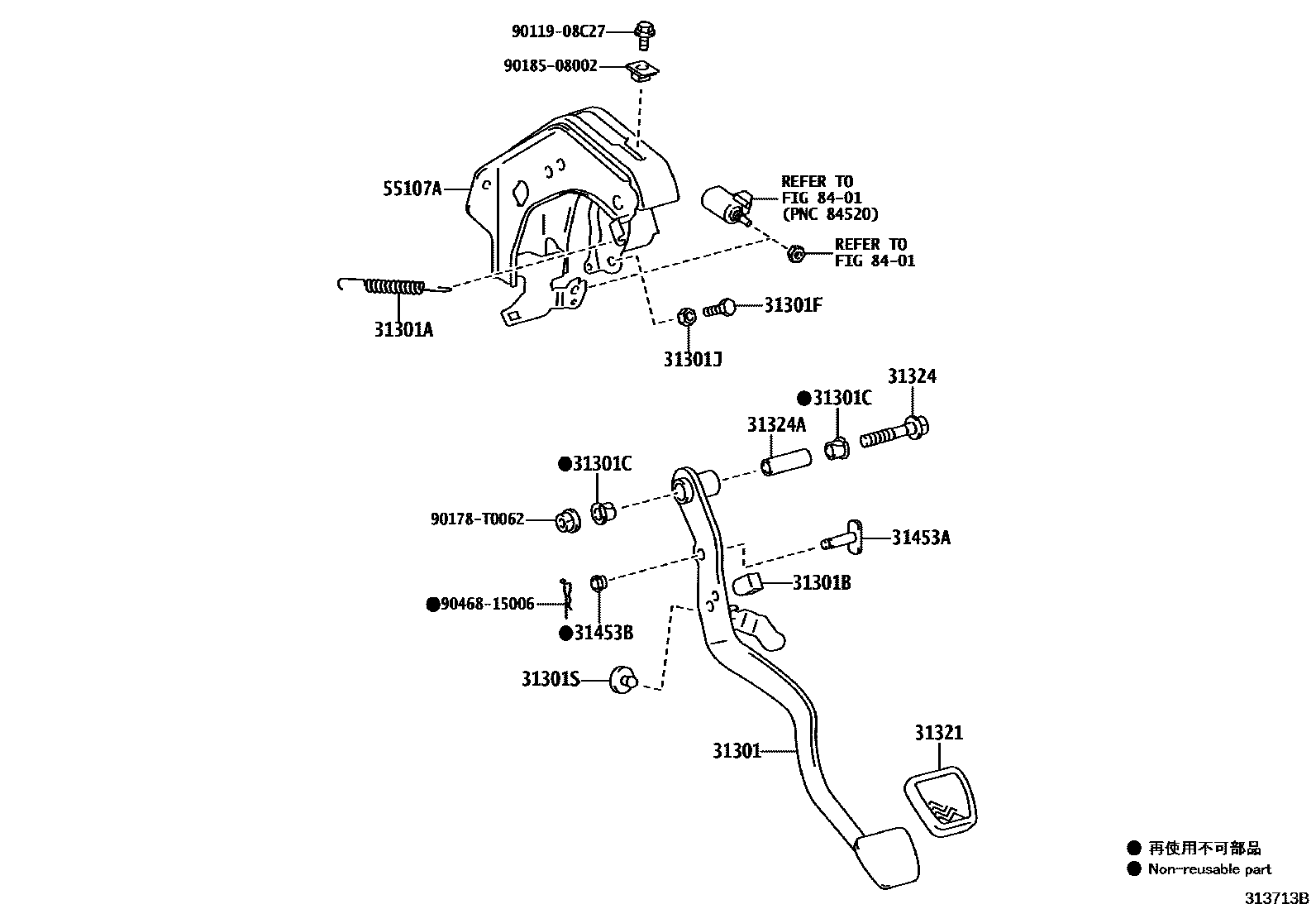 Toyota HILUX 离合器踏板和挠性软管 EPC diagram — 313713B