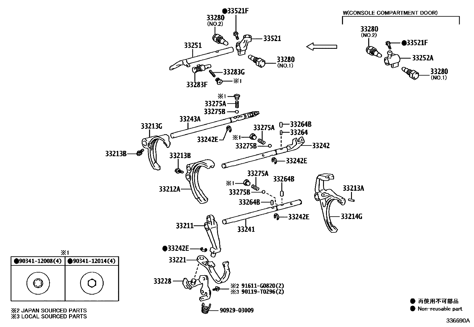 Toyota HILUX 换档拨叉和换档杆轴(MTM) EPC diagram — 336690A