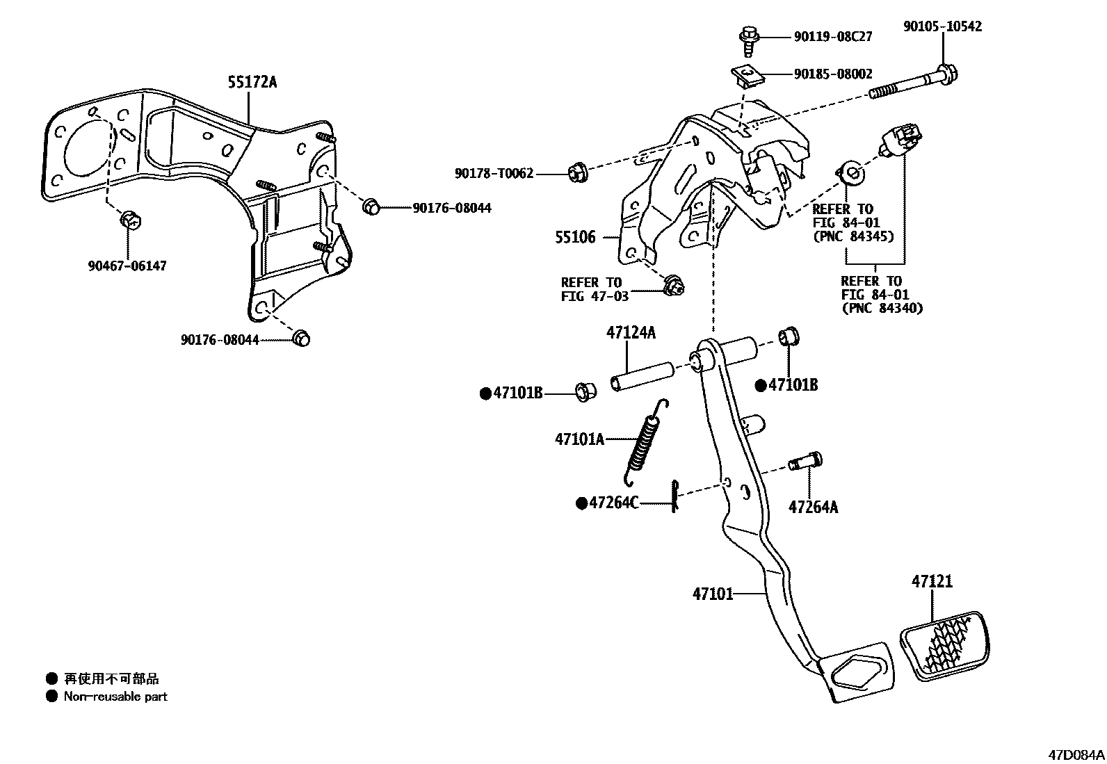 Toyota HILUX Brake Pedal & Bracket EPC diagram — 47D084A
