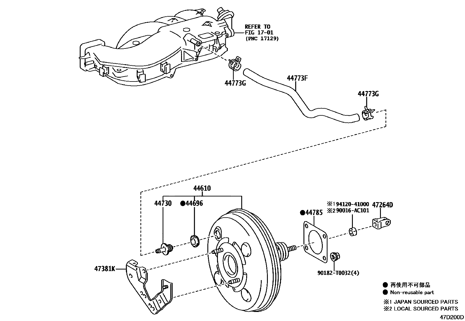Toyota HILUX 制动助力器和真空管 EPC diagram — 47D200D