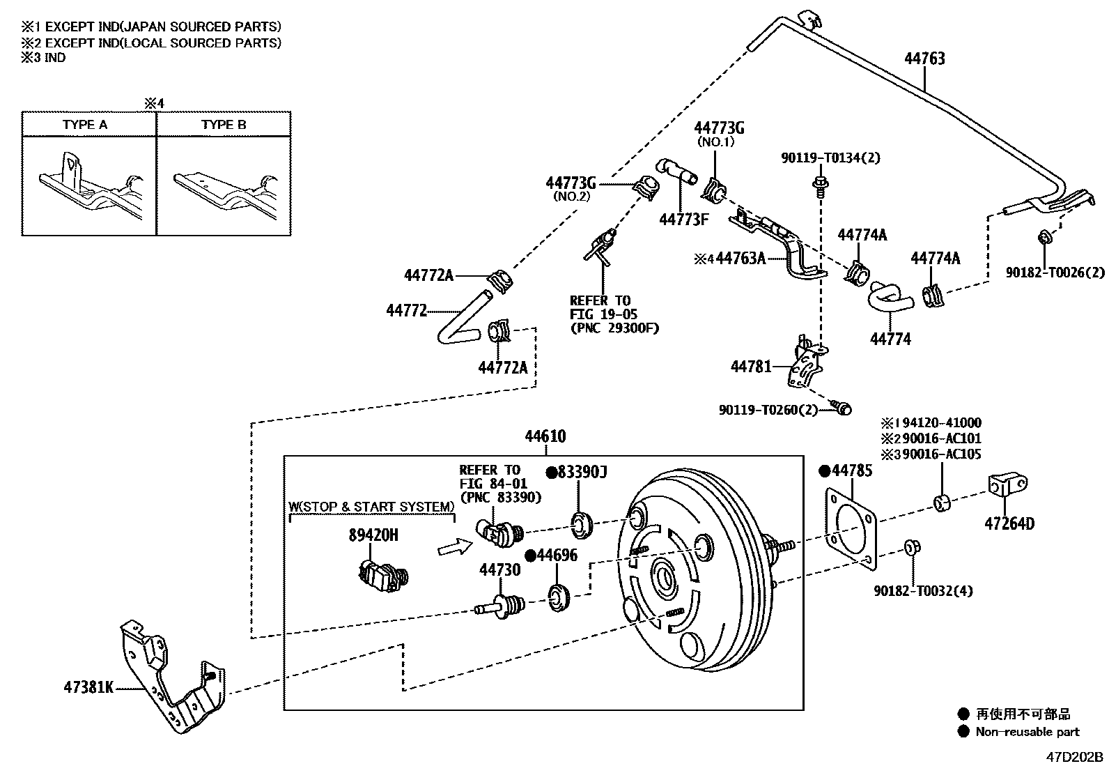 Toyota HILUX 制动助力器和真空管 EPC diagram — 47D202B