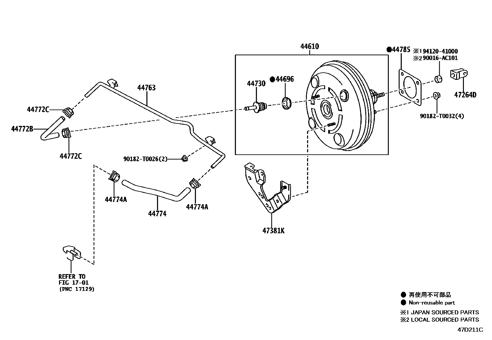 Toyota HILUX 制动助力器和真空管 EPC diagram — 47D211C