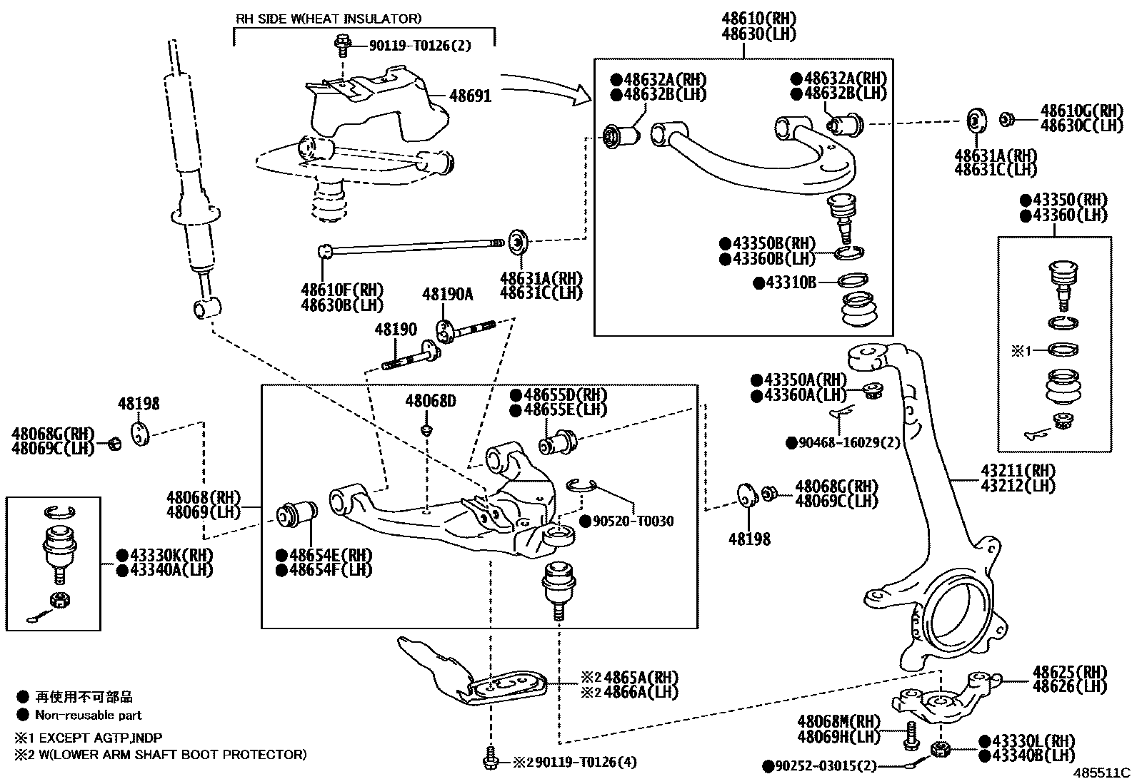 Toyota HILUX 前桥控制臂和转向节 EPC diagram — 485511C