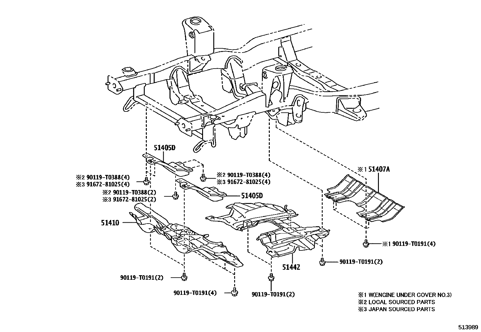 Toyota HILUX 悬架横梁和发动机底罩 EPC diagram — 513989