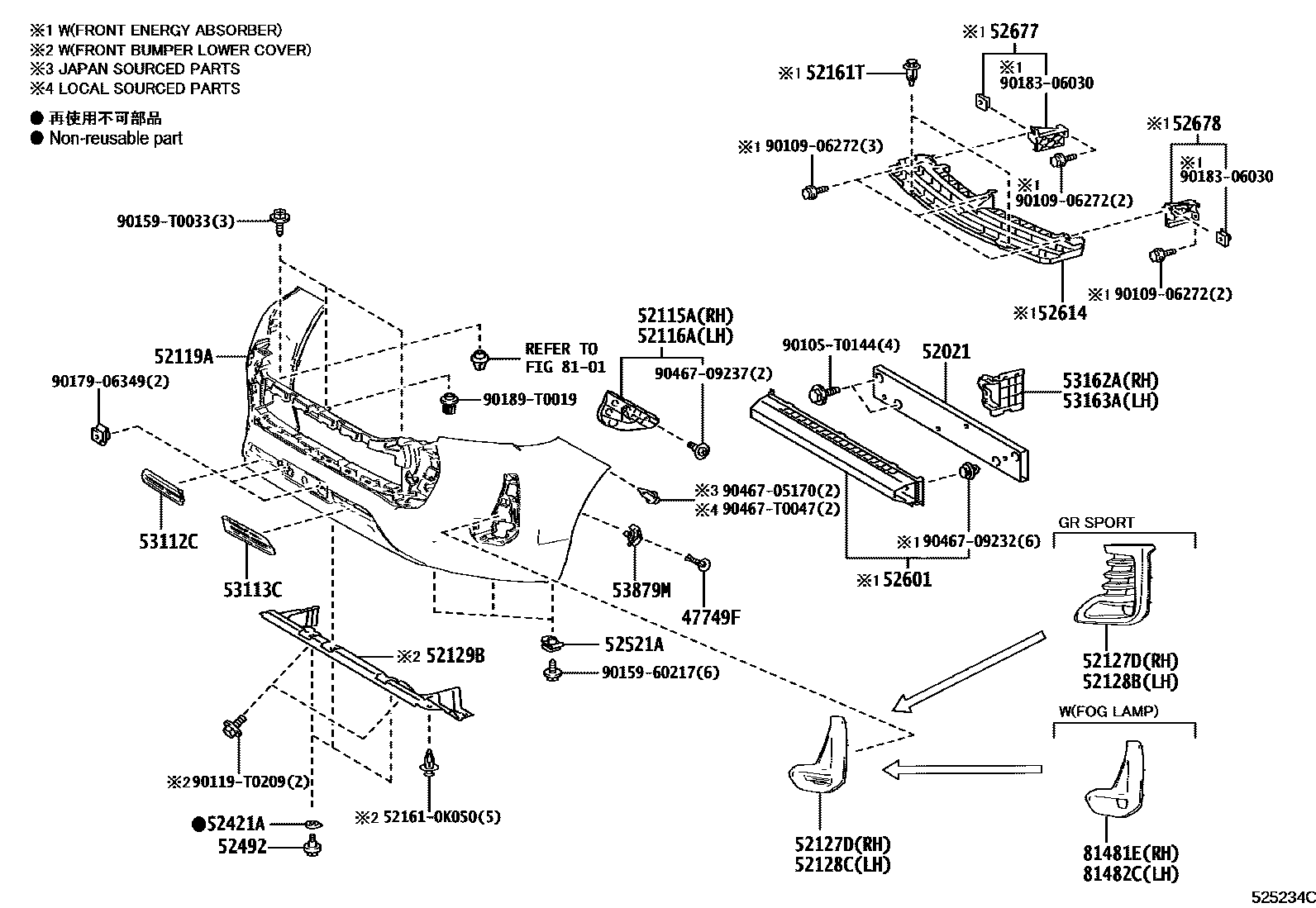 Toyota HILUX 前保险杠及附件 EPC diagram — 525234C