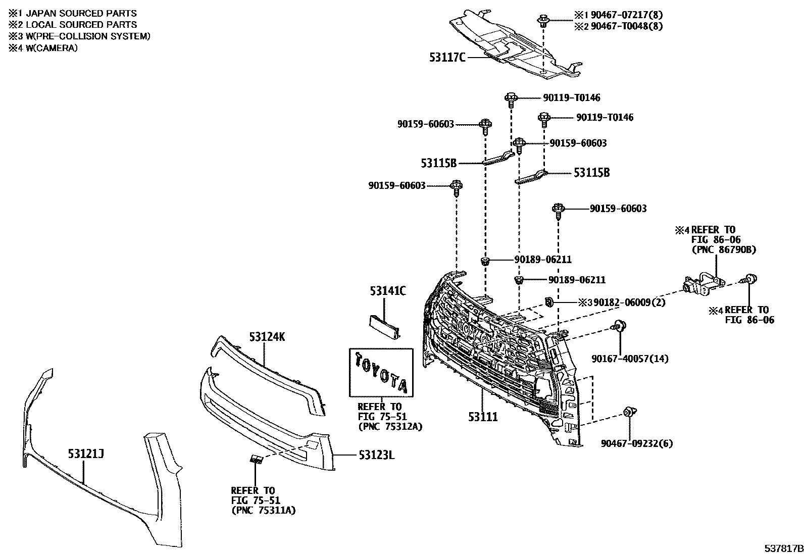 Toyota HILUX radiator grille EPC diagram — 537817B