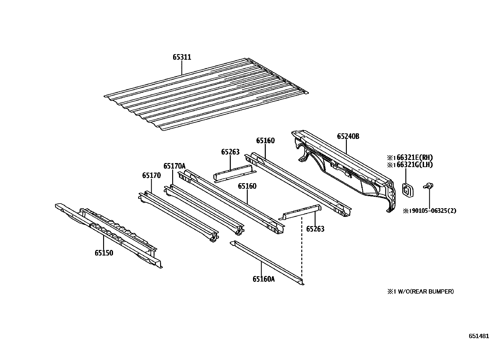 Toyota HILUX 后车身地板和翼子板 EPC diagram — 651481