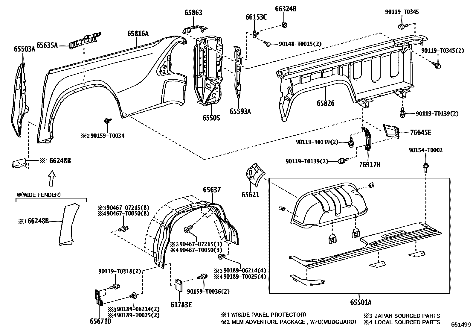 Toyota HILUX 后车身侧面板 EPC diagram — 651499