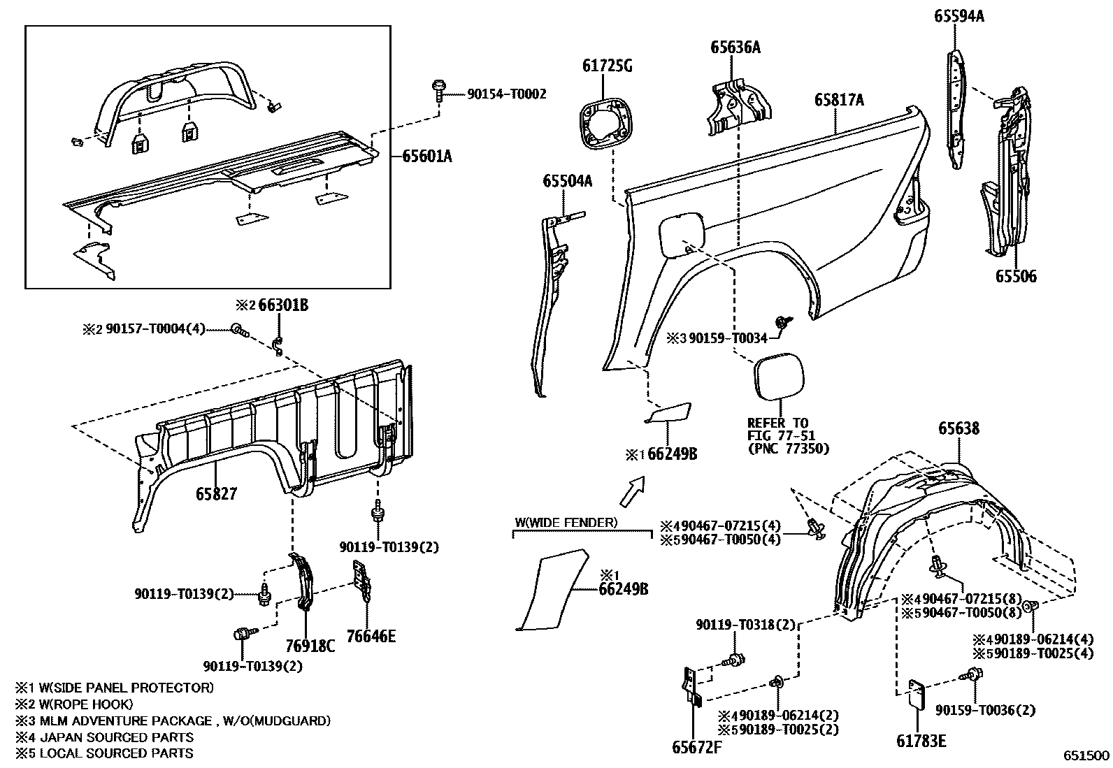 Toyota HILUX 后车身侧面板 EPC diagram — 651500