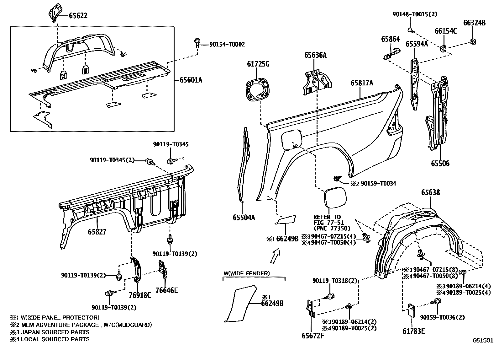 Toyota HILUX 后车身侧面板 EPC diagram — 651501