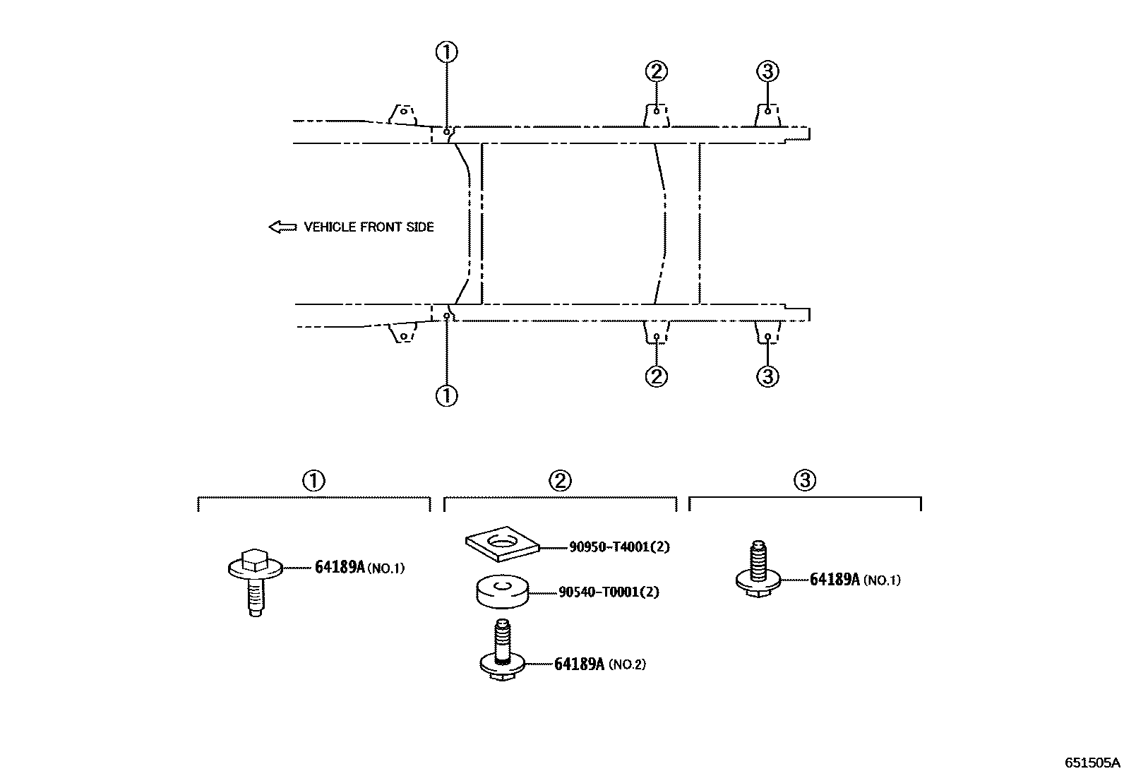 Toyota HILUX 后车身悬置 EPC diagram — 651505A