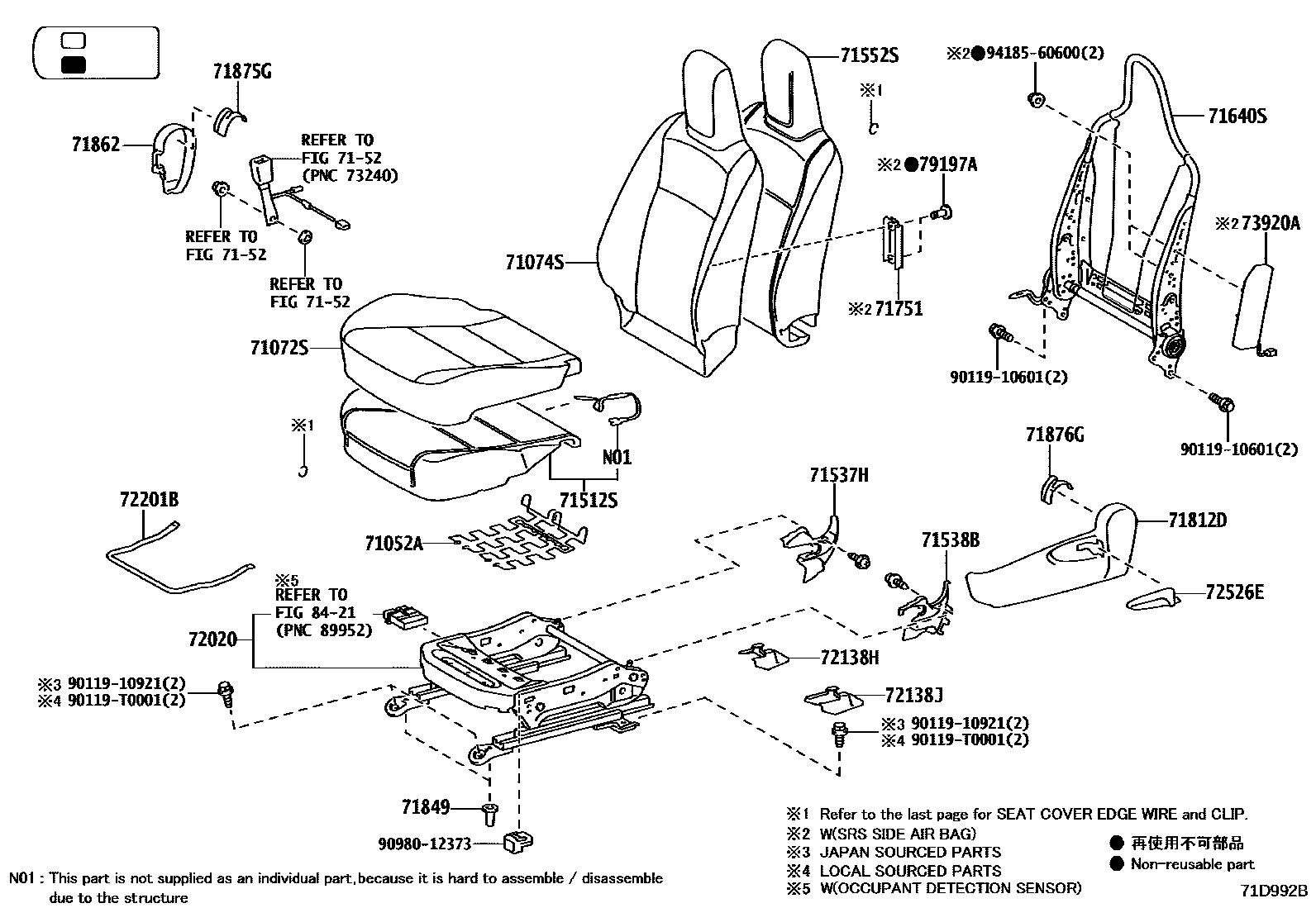 Toyota HILUX 座椅和座椅滑轨 EPC diagram — 71D992B