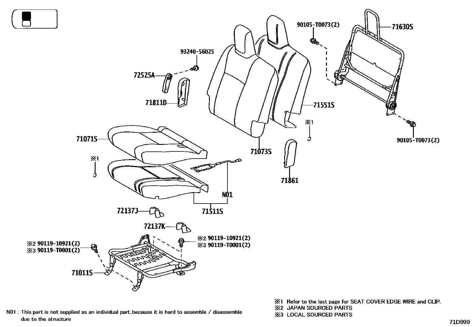 Toyota HILUX 座椅和座椅滑轨 EPC diagram — 71D999