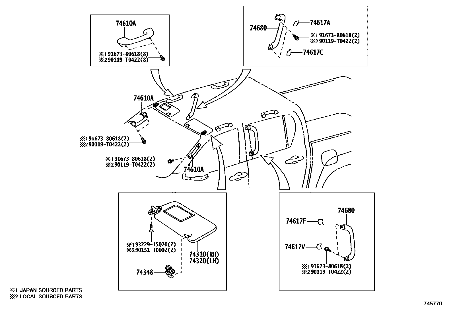 Toyota HILUX 扶手和遮阳板 EPC diagram — 745770
