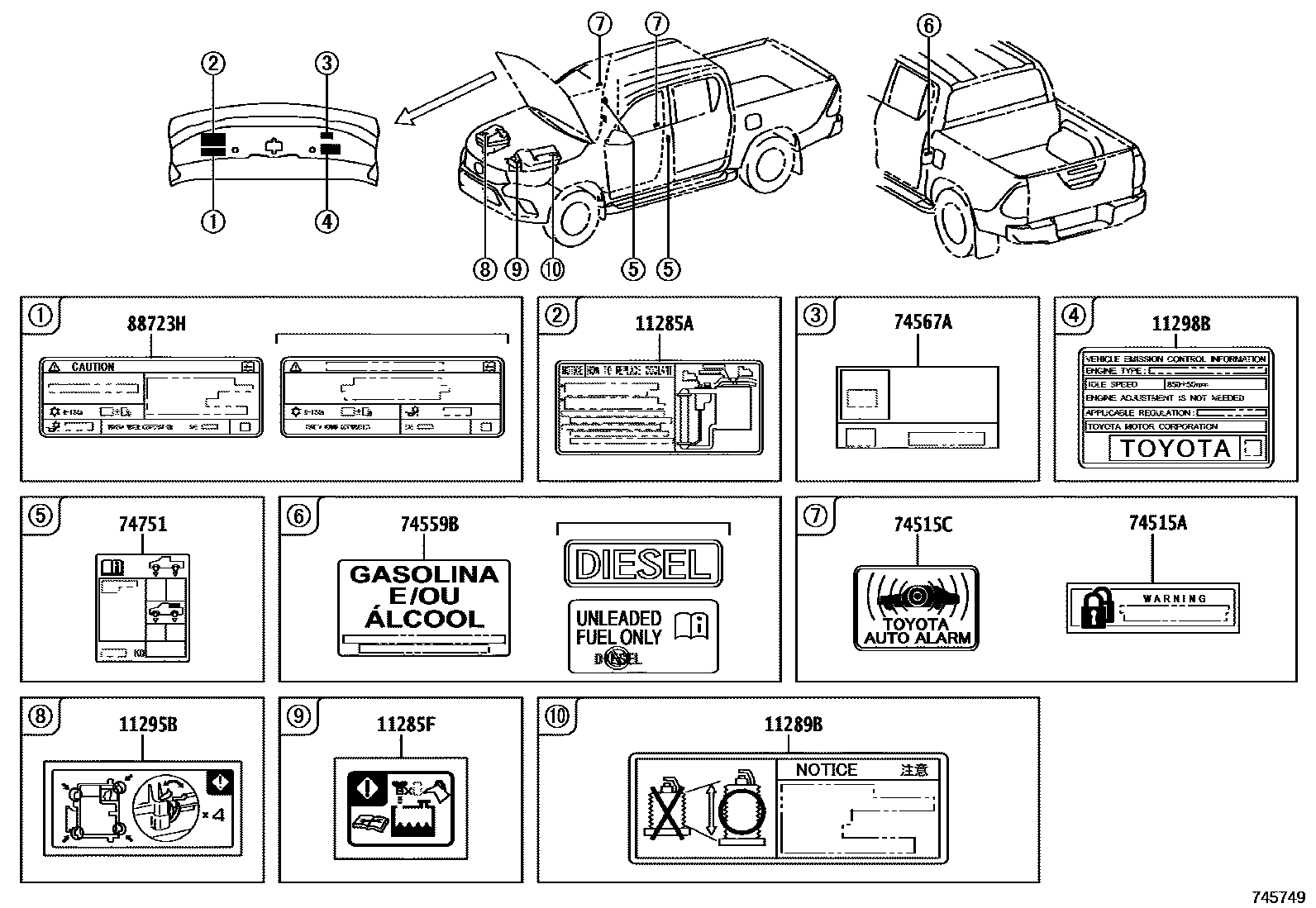 Toyota HILUX warning nameplate EPC diagram — 745749