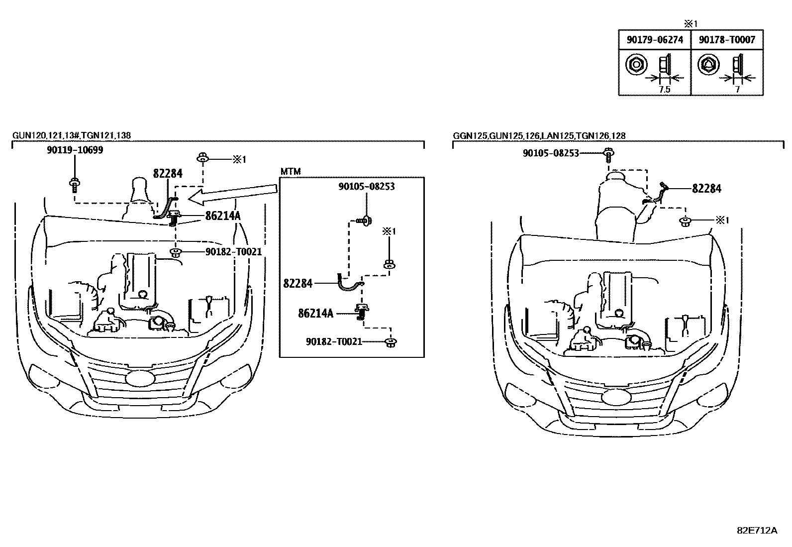 Toyota HILUX 线束和卡夹 EPC diagram — 82E712A