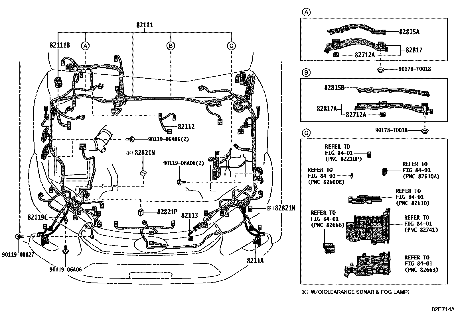 Toyota HILUX 线束和卡夹 EPC diagram — 82E714A