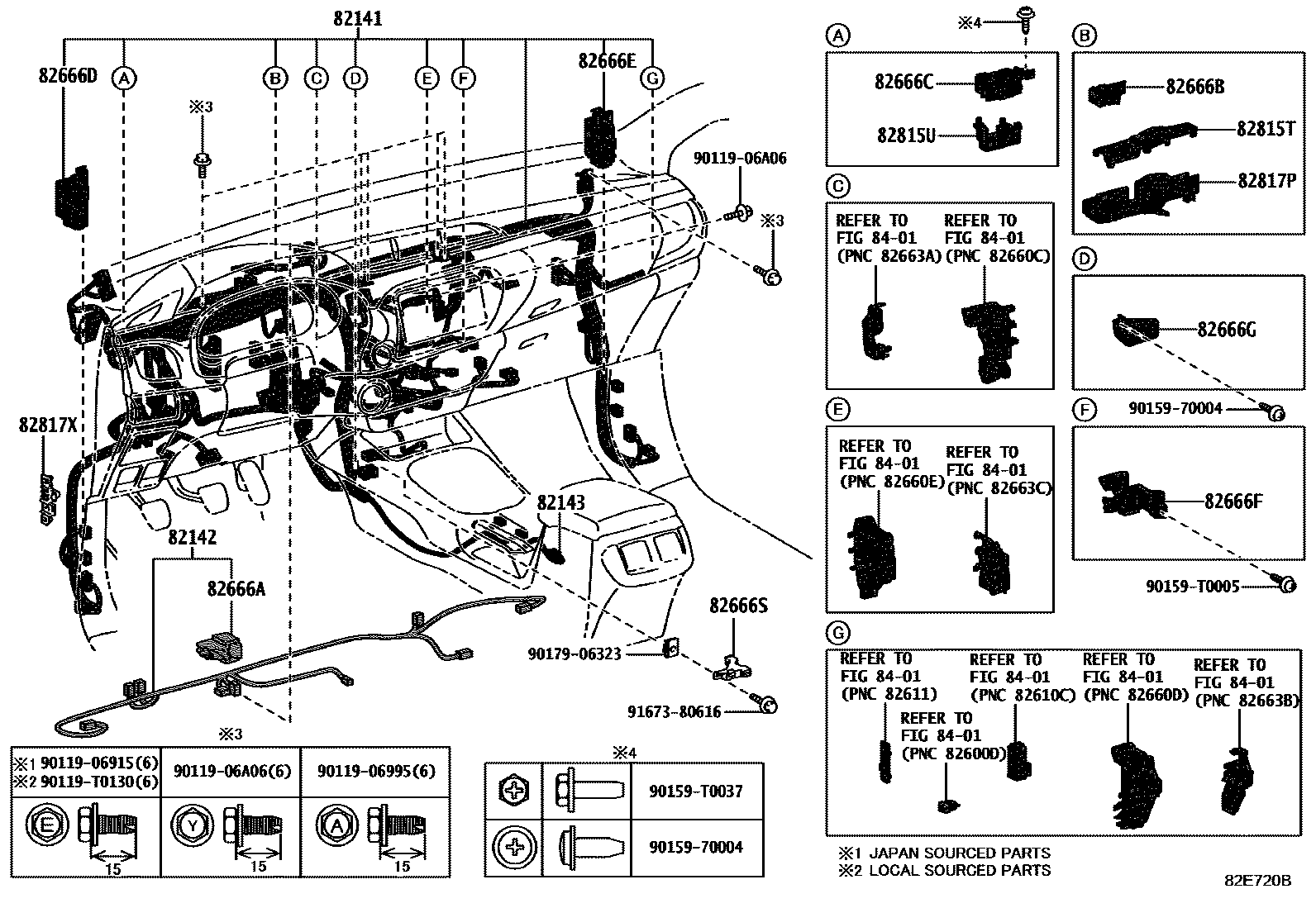 Toyota HILUX 线束和卡夹 EPC diagram — 82E720B