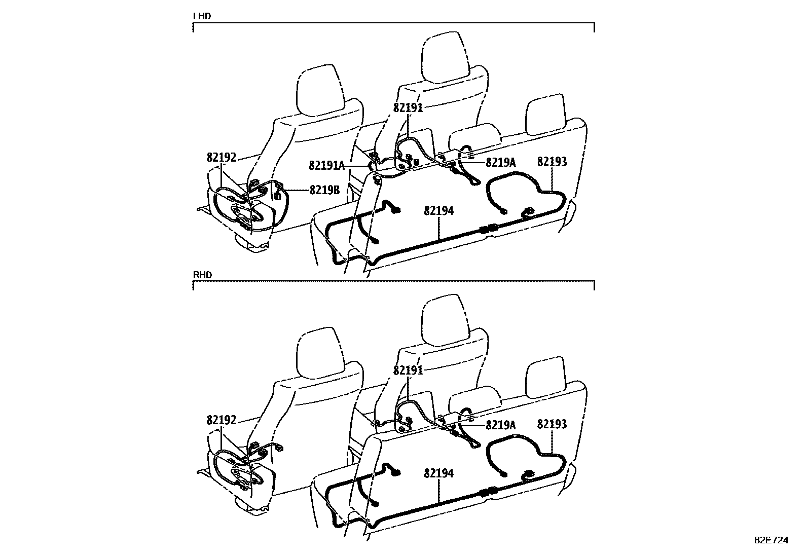 Toyota HILUX 线束和卡夹 EPC diagram — 82E724
