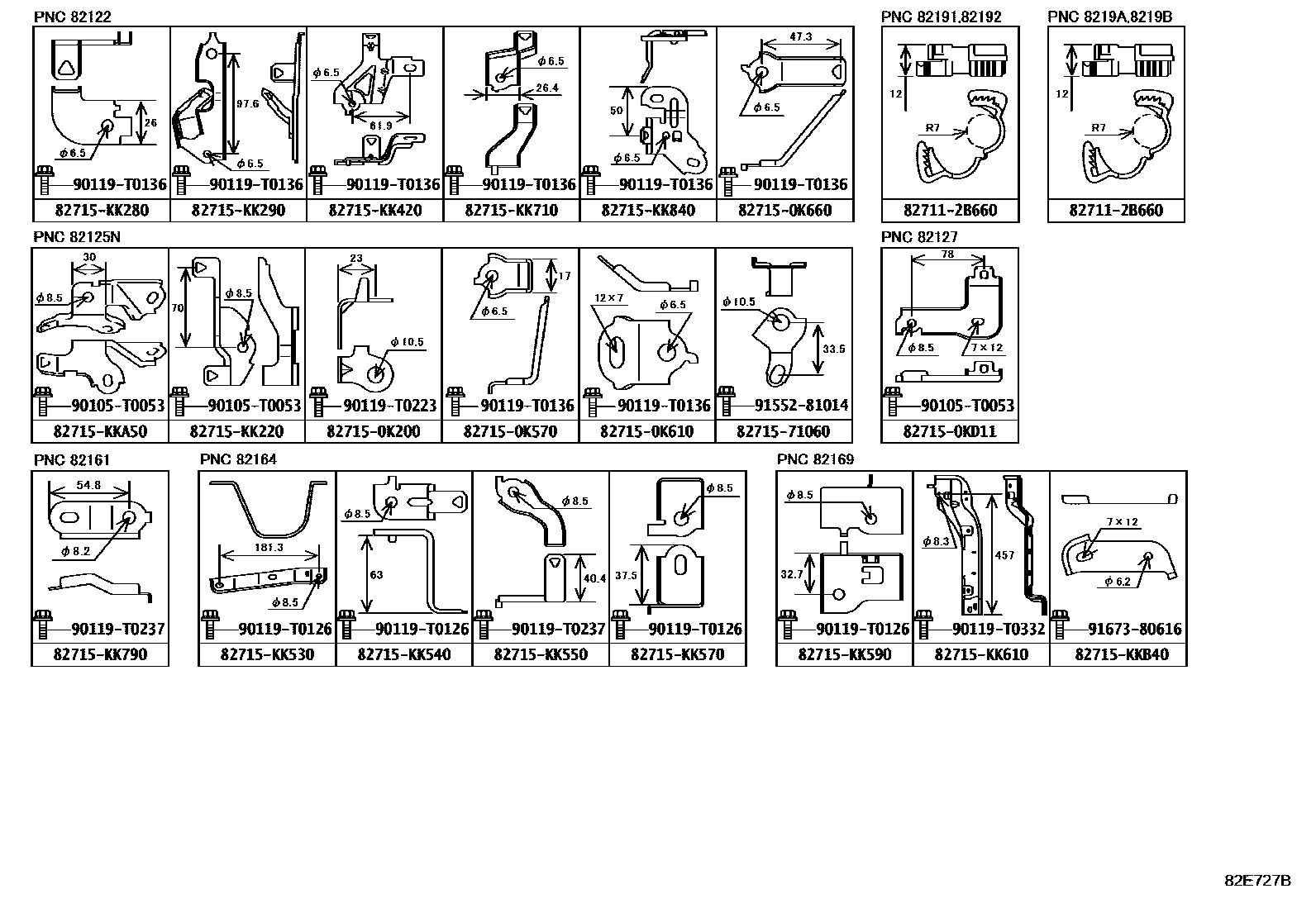 Toyota HILUX 线束和卡夹 EPC diagram — 82E727B