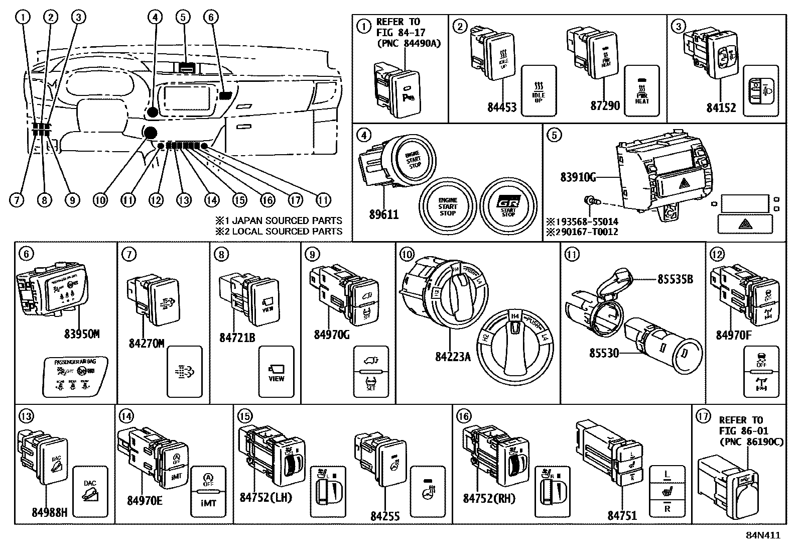 Toyota HILUX 开关和继电器和ECU EPC diagram — 84N411