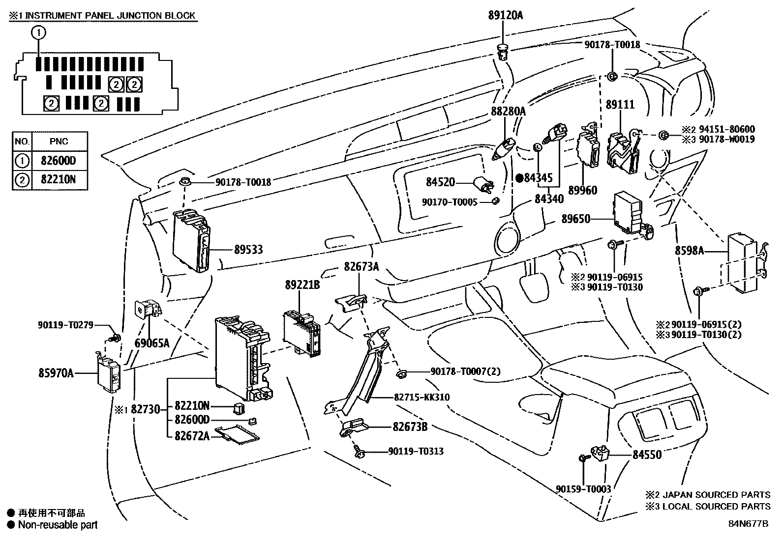 Toyota HILUX 开关和继电器和ECU EPC diagram — 84N677B