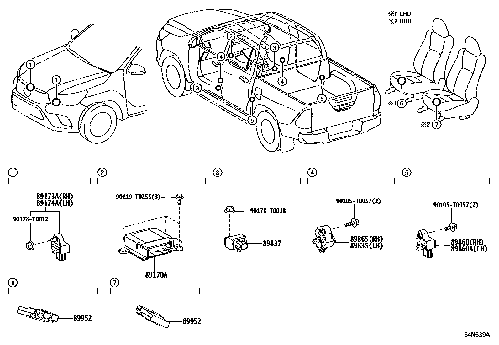 Toyota HILUX 空气囊 EPC diagram — 84N539A
