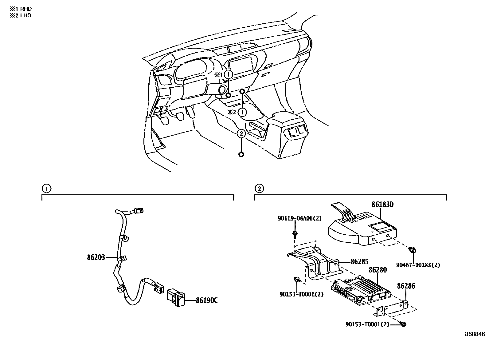 Toyota HILUX 收音机、放大器和冷凝器 EPC diagram — 868846