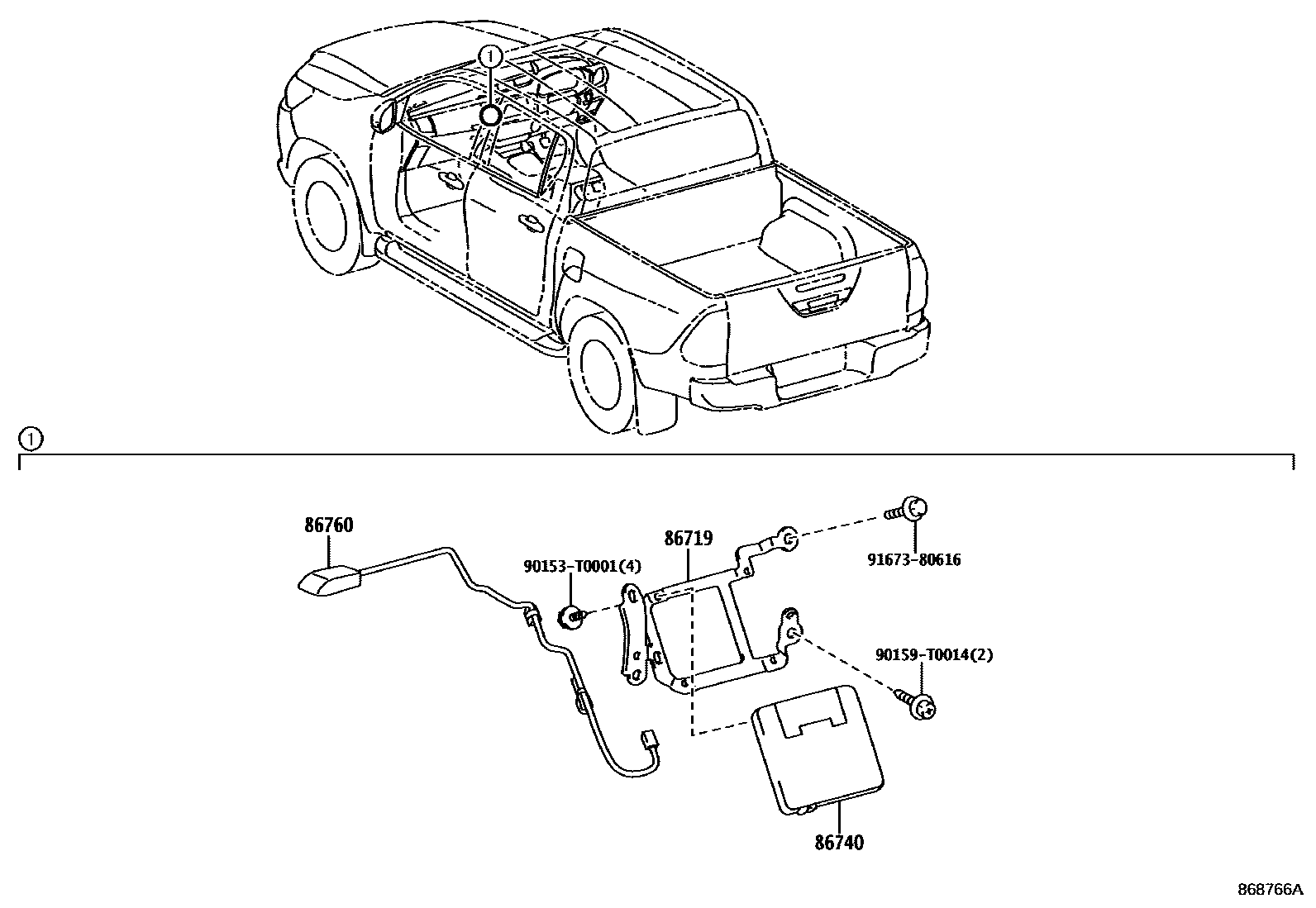 Toyota HILUX 车载电话和呼救装置 EPC diagram — 868766A