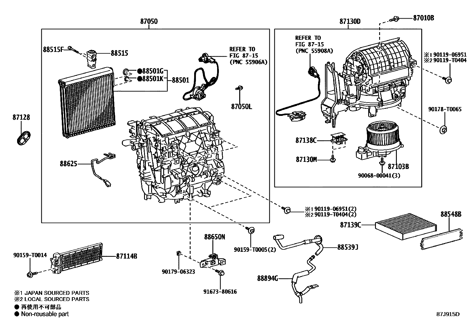 Toyota HILUX 暖风和空调系统 - 冷却器组件 EPC diagram — 87J915D