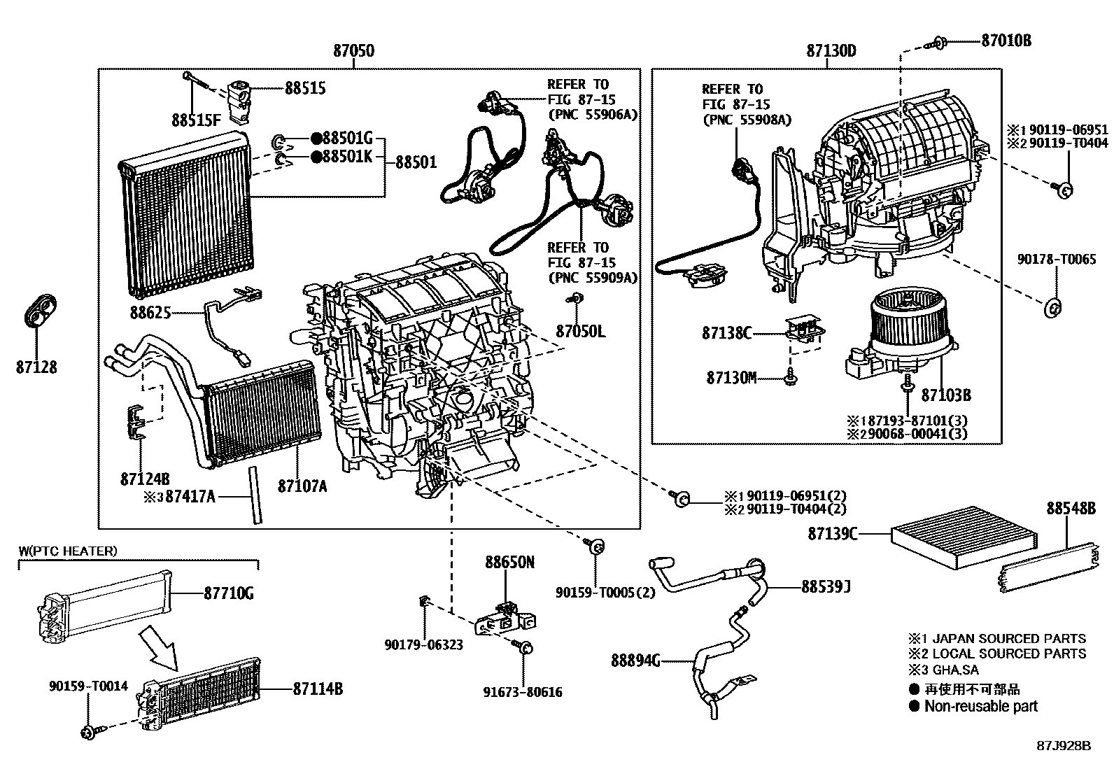 Toyota HILUX 暖风和空调系统 - 冷却器组件 EPC diagram — 87J928B