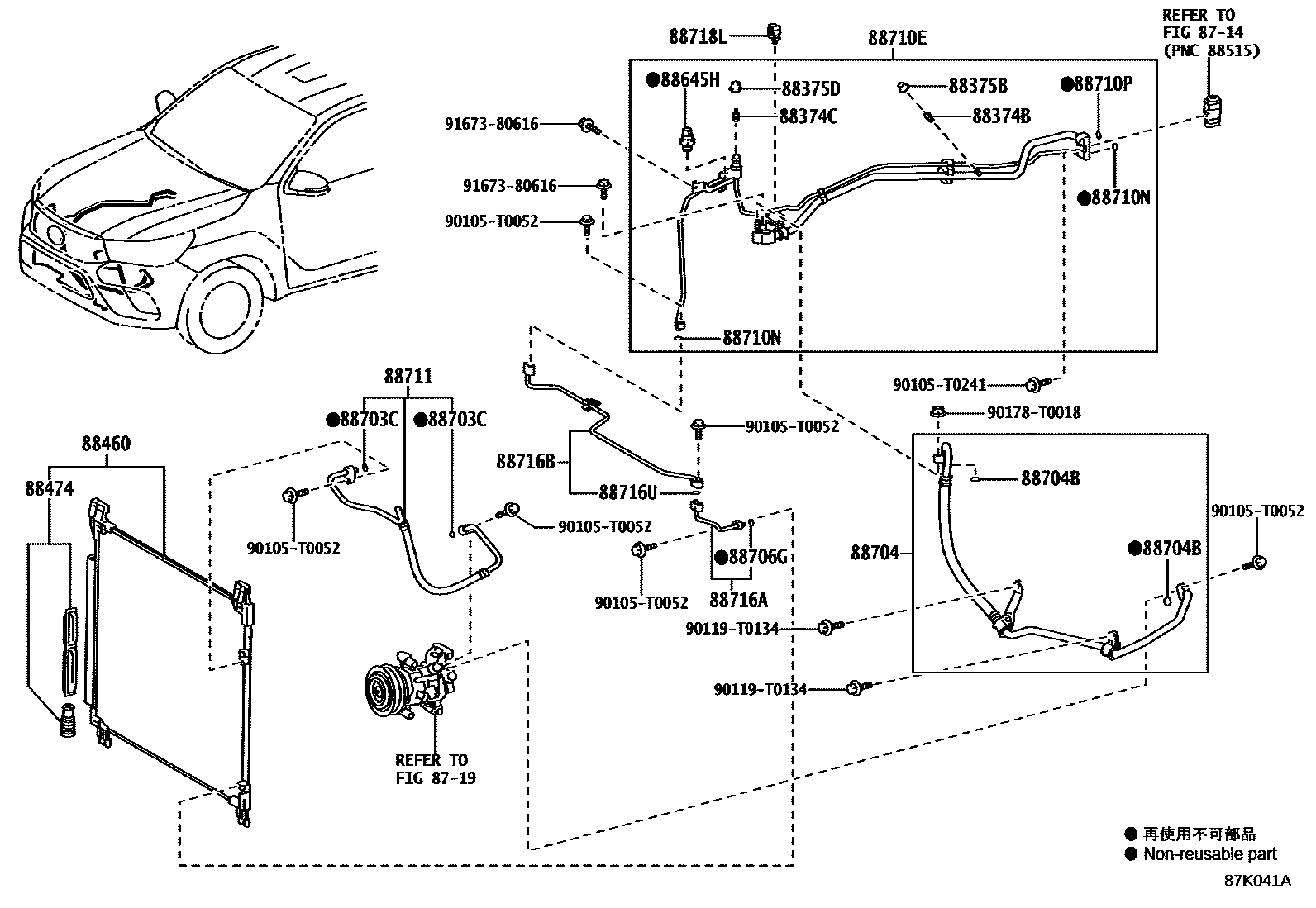 Toyota HILUX Heating & Air Conditioning - Cooler Piping EPC diagram — 87K041A