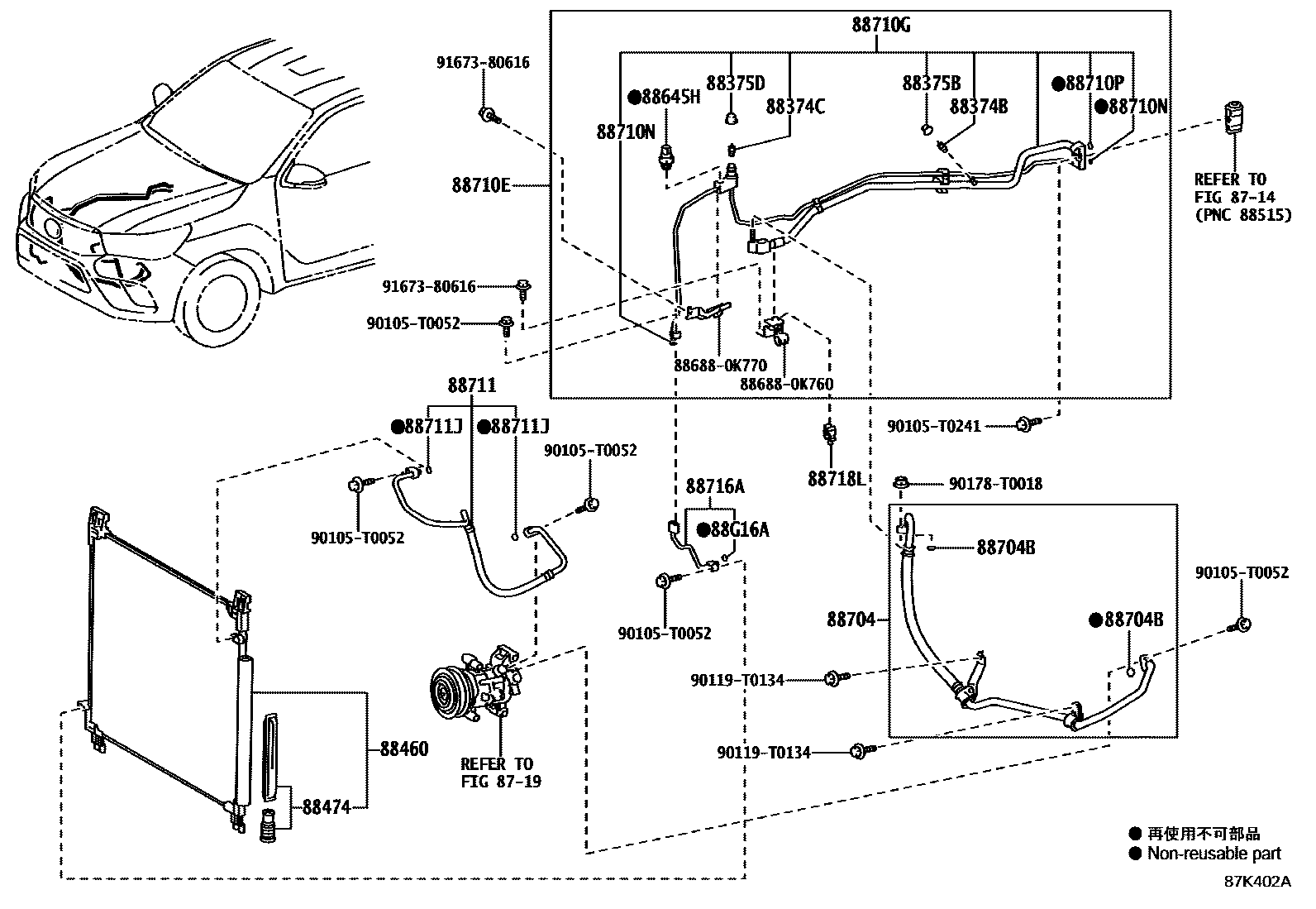 Toyota HILUX Heating & Air Conditioning - Cooler Piping EPC diagram — 87K402A